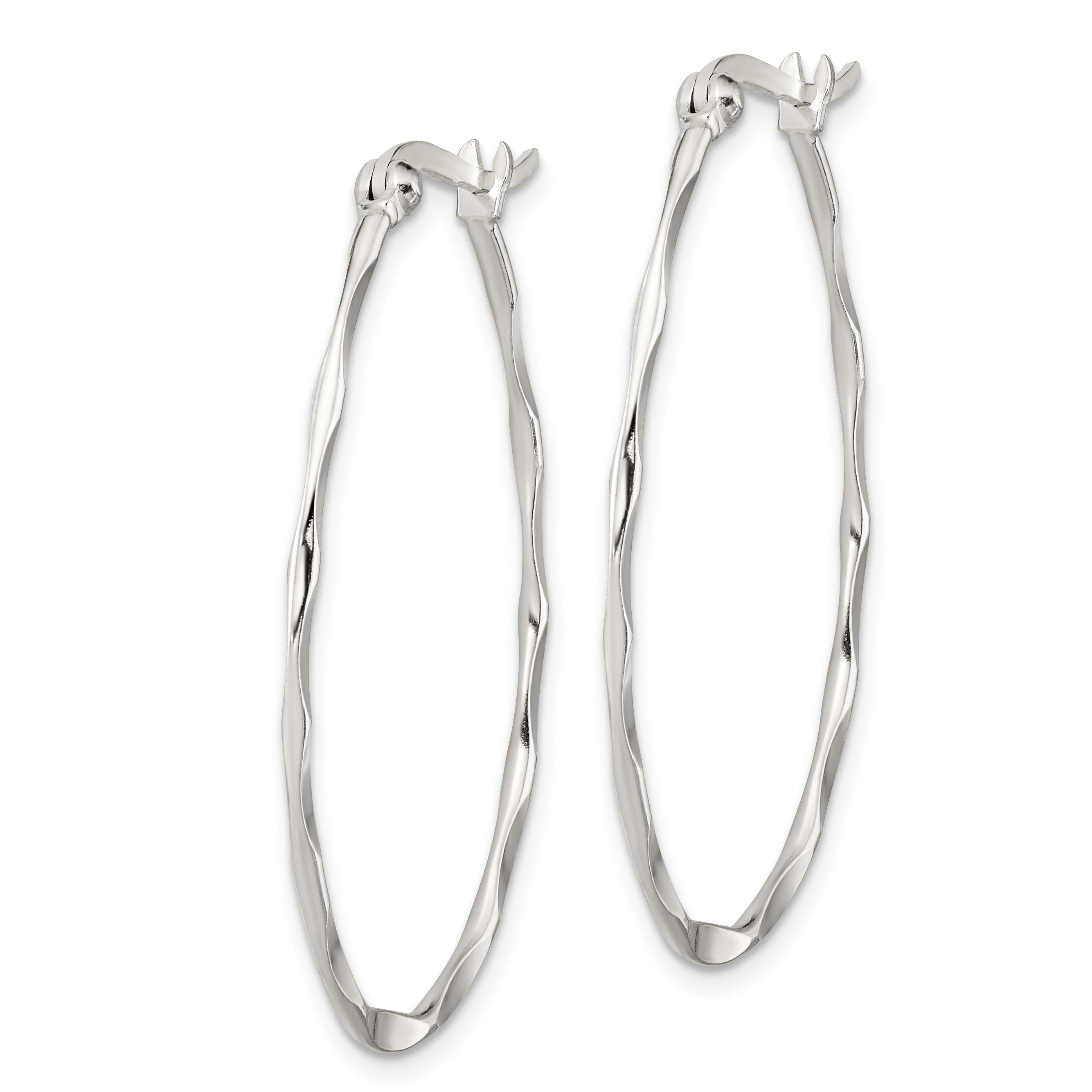 Sterling Silver Polished & Twisted 1.5mm Oval Hoop Earrings