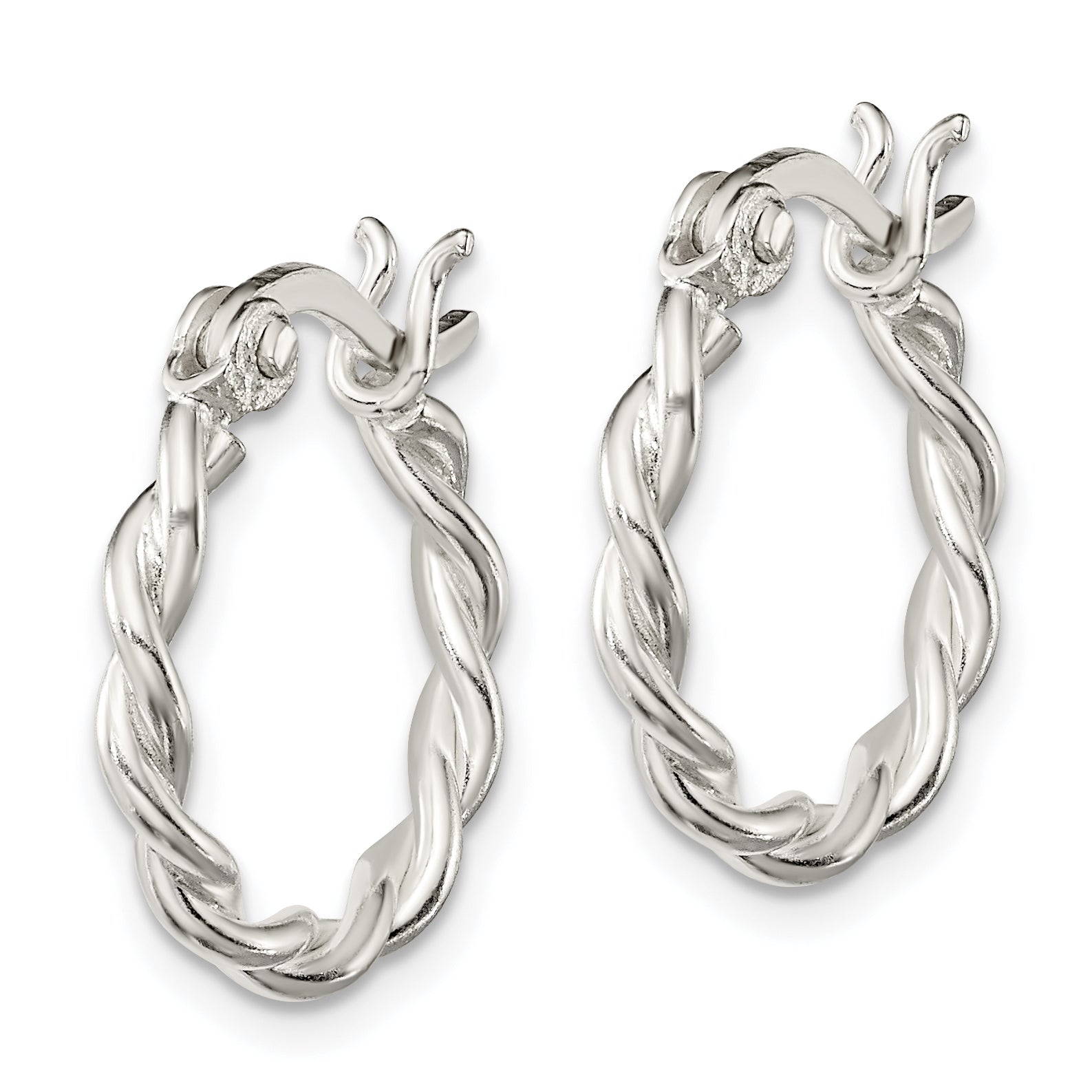 Sterling Silver Satin Twisted 2mm Hoop Earrings