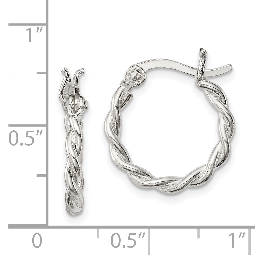 Sterling Silver Satin Twisted 2mm Hoop Earrings