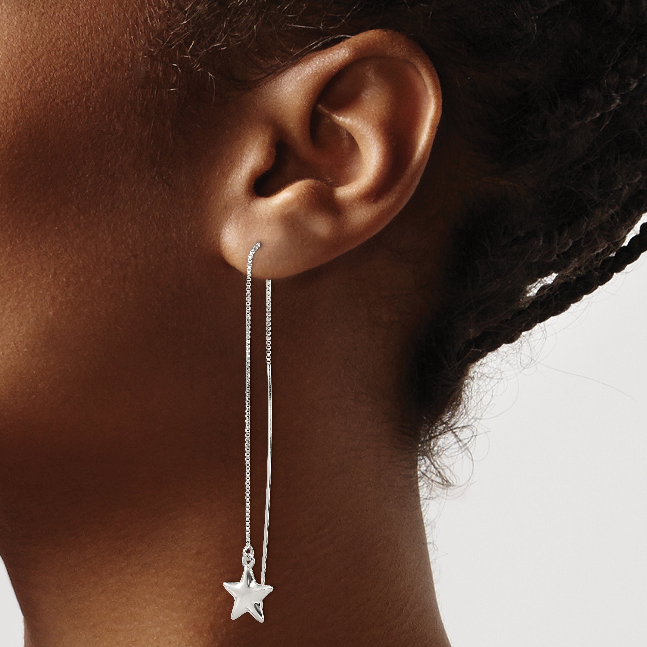 Sterling Silver Polished Star Threader Earrings