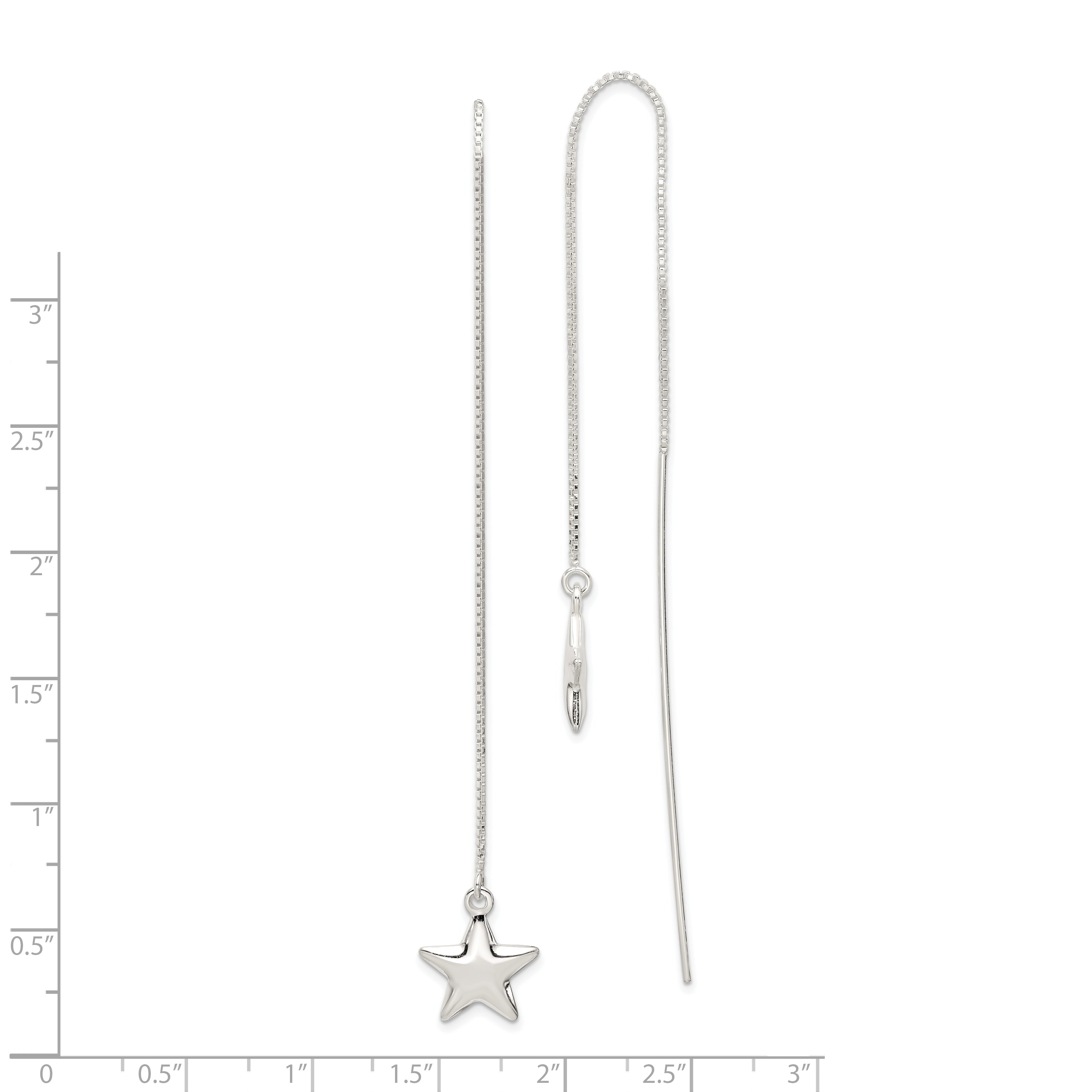 Sterling Silver Polished Star Threader Earrings