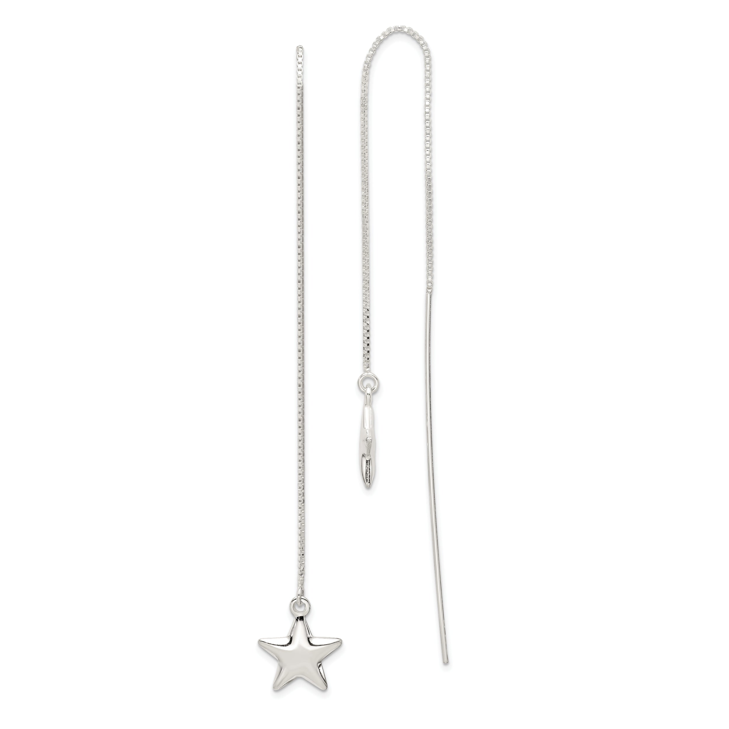 Sterling Silver Polished Star Threader Earrings