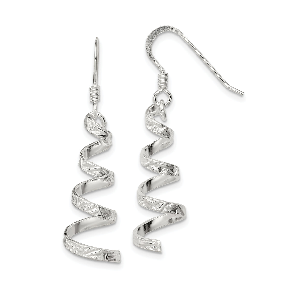 Sterling Silver Polished & Textured Twisted Dangle Earrings