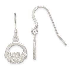 Sterling Silver Satin & Diamond-cut Claddagh Dangle Earrings