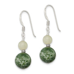 Sterling Silver Antiqued Moss Agate & Green Quartz Dangle Earrings