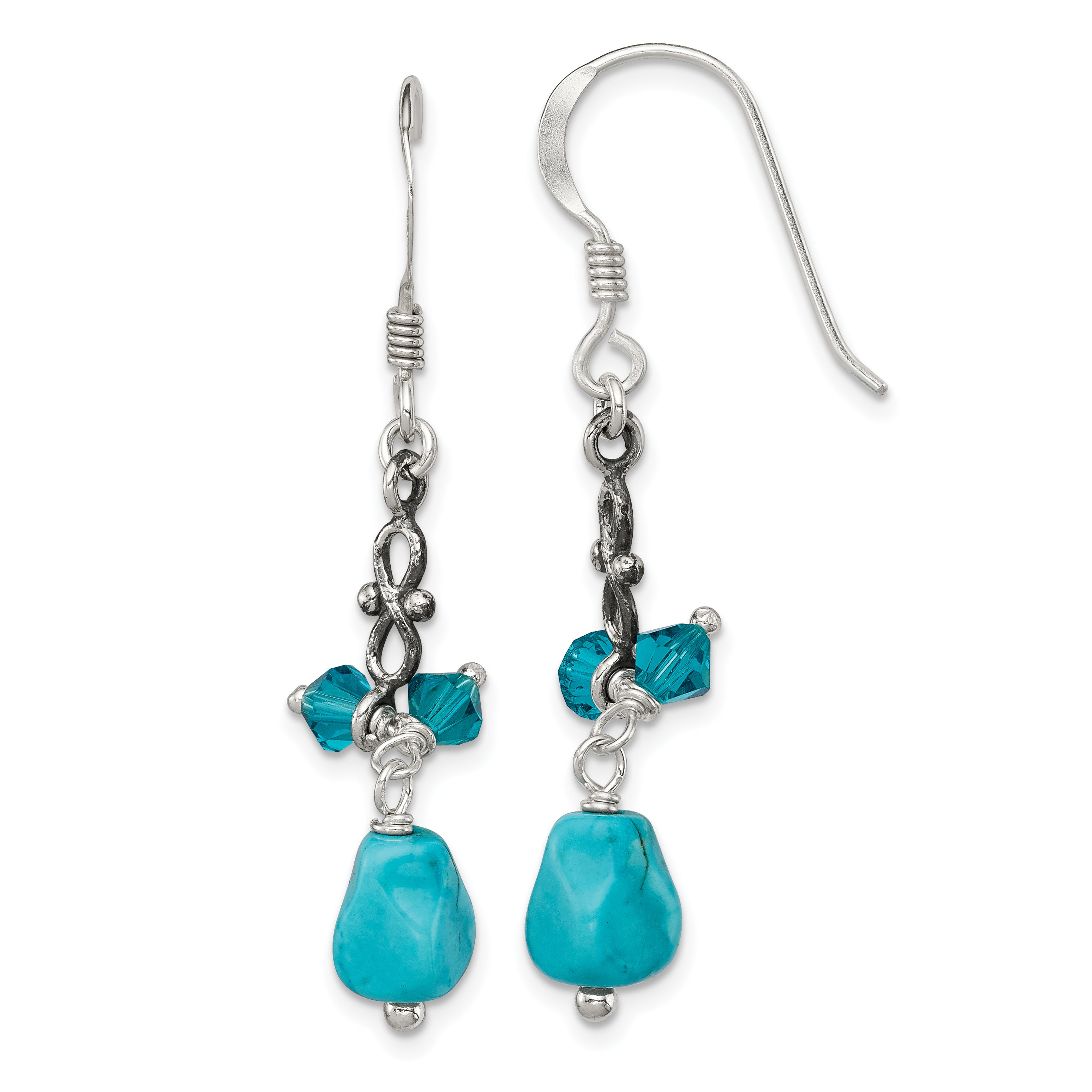 Sterling Silver Turquoise and Blue Crystal Antiqued Earrings