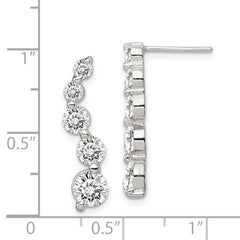 Sterling Silver Rhodium-plated Polished CZ Journey Post Earrings