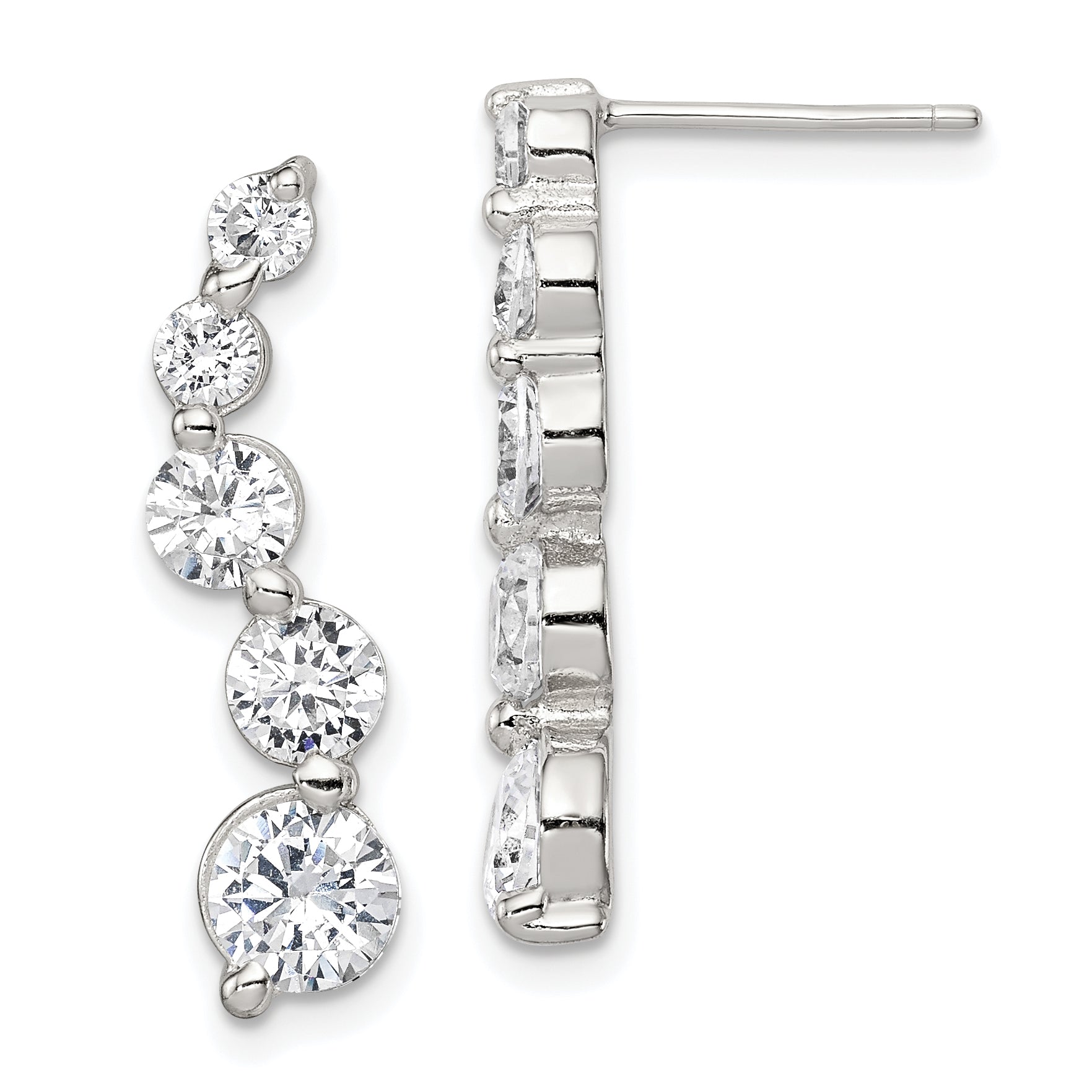 Sterling Silver Rhodium-plated Polished CZ Journey Post Earrings