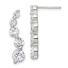 Sterling Silver Rhodium-plated Polished CZ Journey Post Earrings