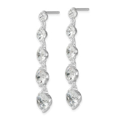 Sterling Silver Rhodium-plated Clear CZ Journey Dangle Post Earrings