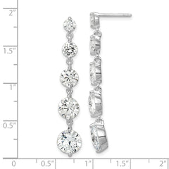 Sterling Silver Rhodium-plated Clear CZ Journey Dangle Post Earrings