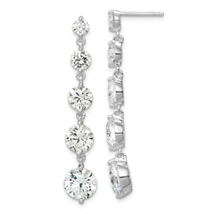 Sterling Silver Rhodium-plated Clear CZ Journey Dangle Post Earrings