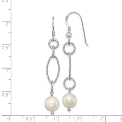 Sterling Silver Rhodium-plated Polished & Twisted White 8-9mm Freshwater Cultured Pearl Dangle Earrings