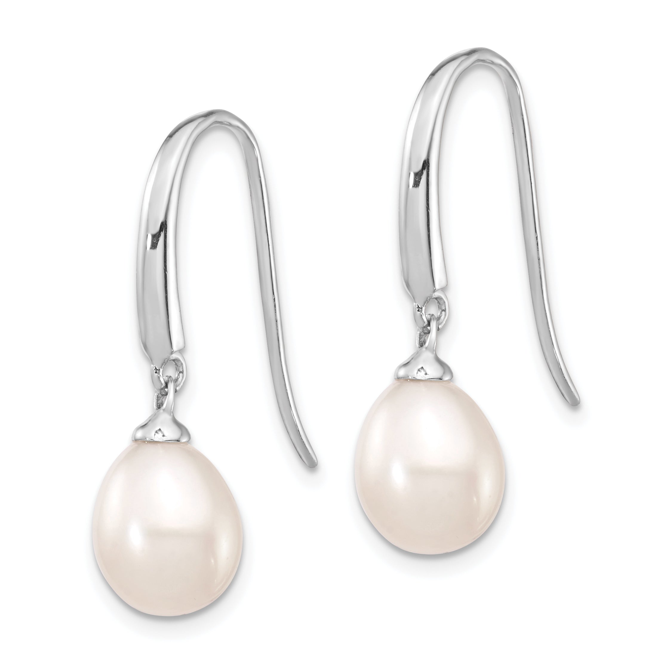 Sterling Silver Rhodium-plated Polished White 8-9mm Freshwater Cultured Pearl Dangle Earrings