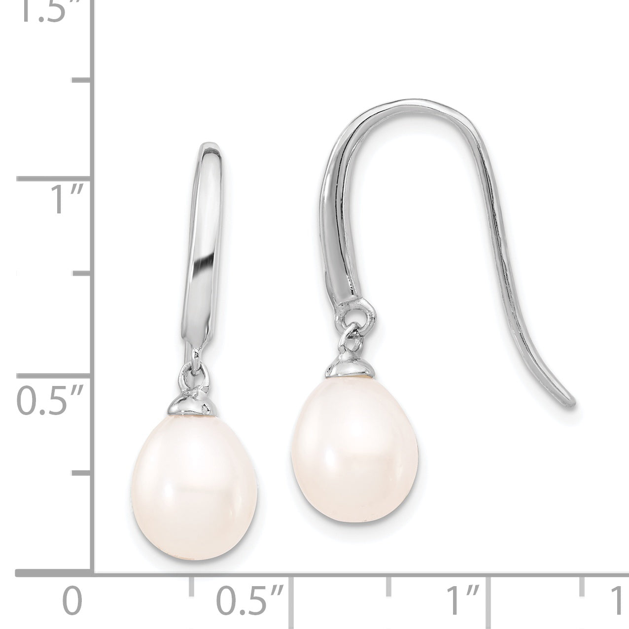 Sterling Silver Rhodium-plated Polished White 8-9mm Freshwater Cultured Pearl Dangle Earrings