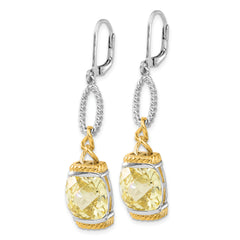 Sterling Silver w/ Gold-tone Vermeil Light Yellow CZ Dangle Earrings