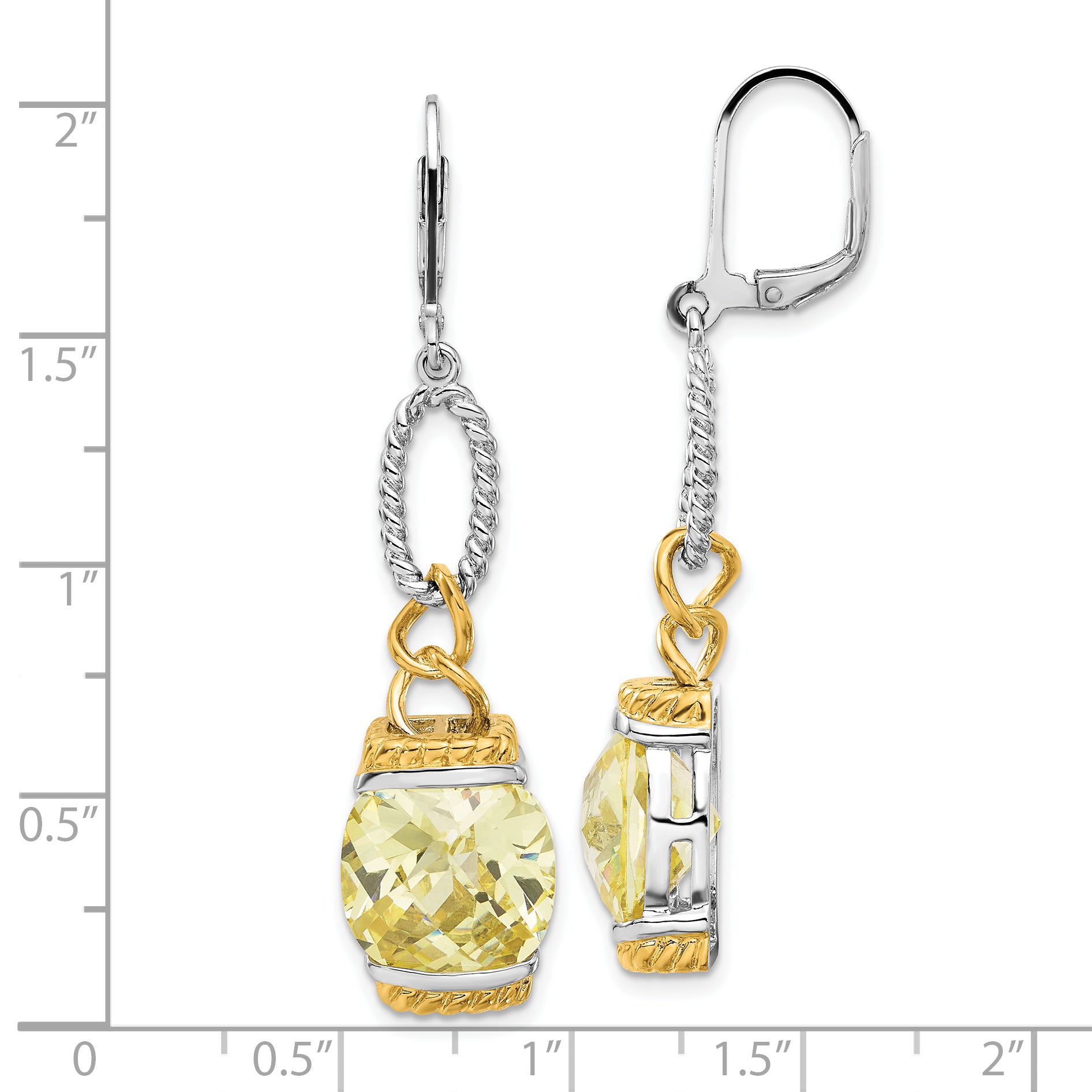 Sterling Silver w/ Gold-tone Vermeil Light Yellow CZ Dangle Earrings