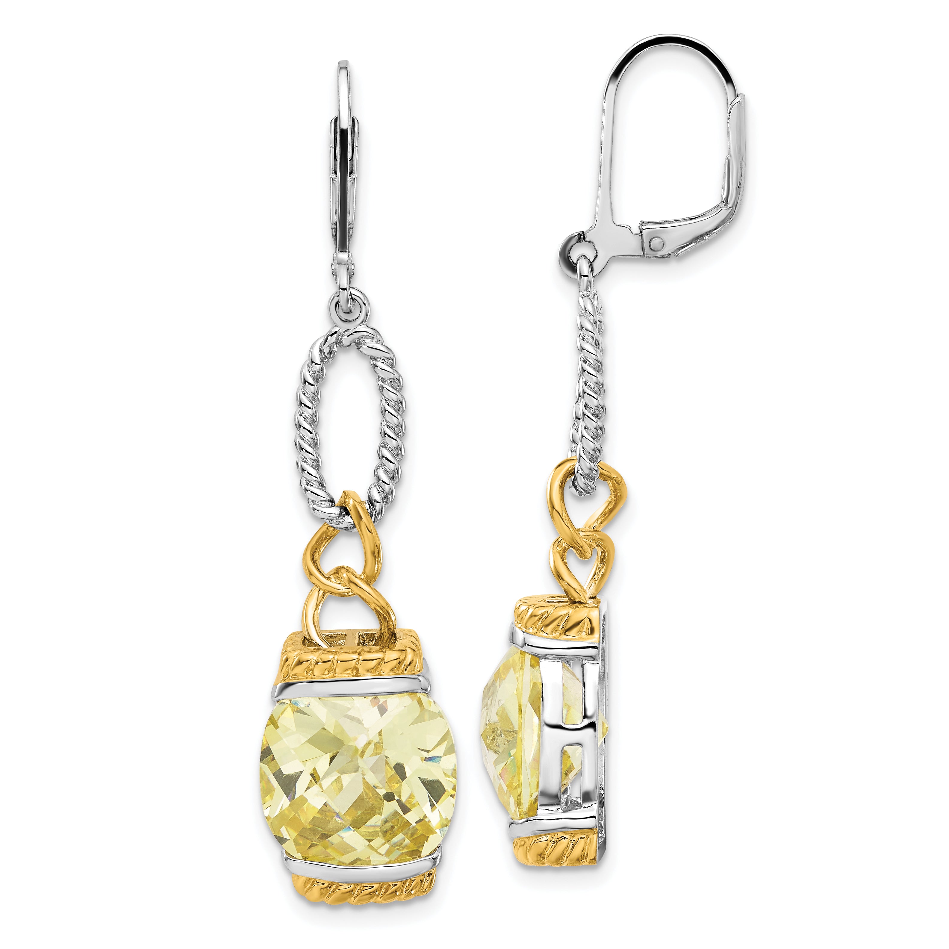 Sterling Silver w/ Gold-tone Vermeil Light Yellow CZ Dangle Earrings