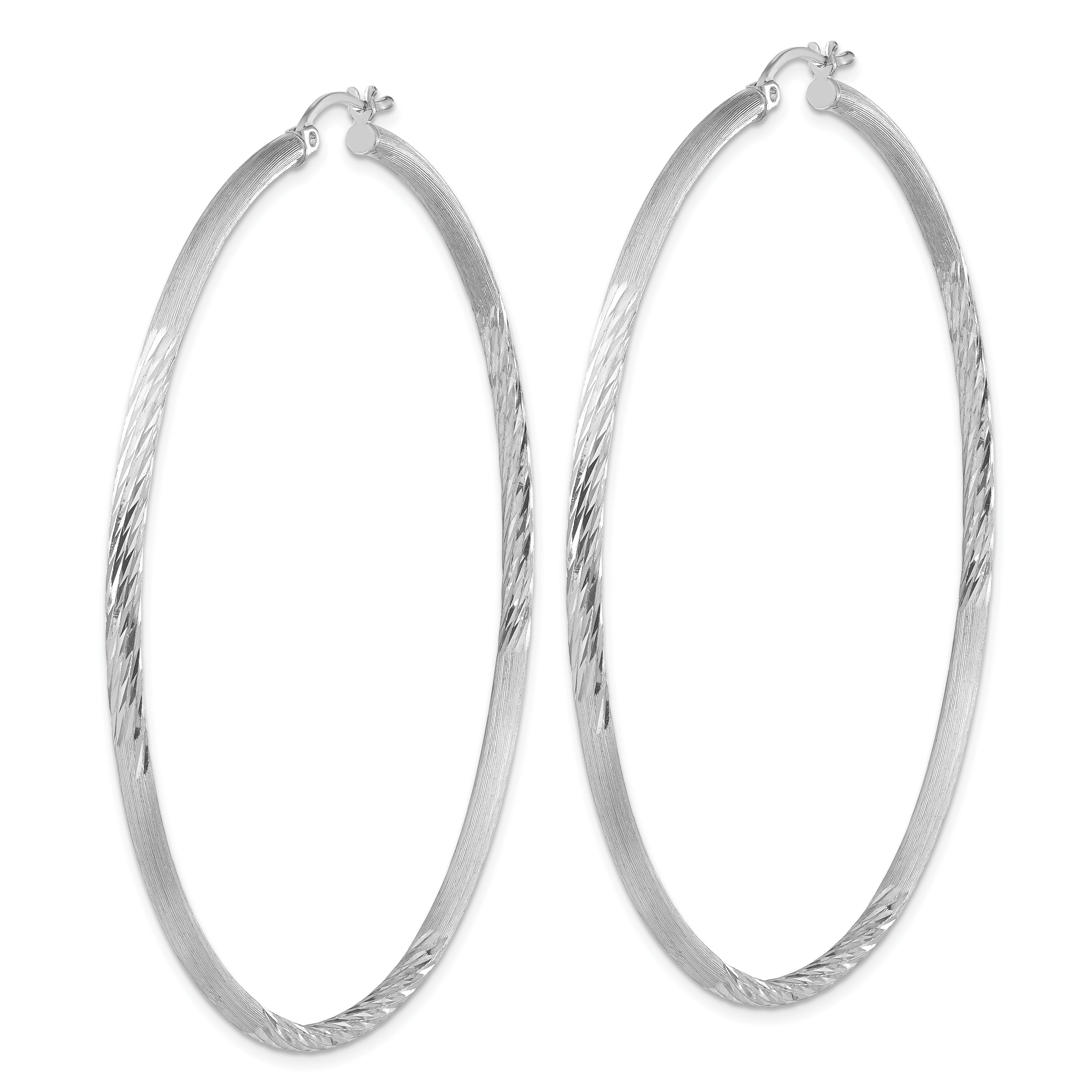 Sterling Silver Rhod-plated 2.5mm Polished/Satin Diamond-cut Hoop Earrings