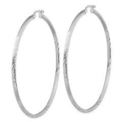 Sterling Silver Rhod-plated 2.5mm Polished/Satin Diamond-cut Hoop Earrings