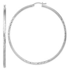 Sterling Silver Rhod-plated 2.5mm Polished/Satin Diamond-cut Hoop Earrings