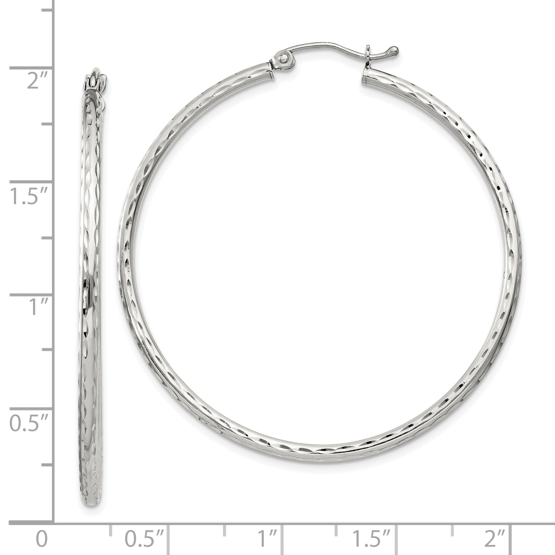 Sterling Silver 2mm Diamond Cut Hoop Earrings