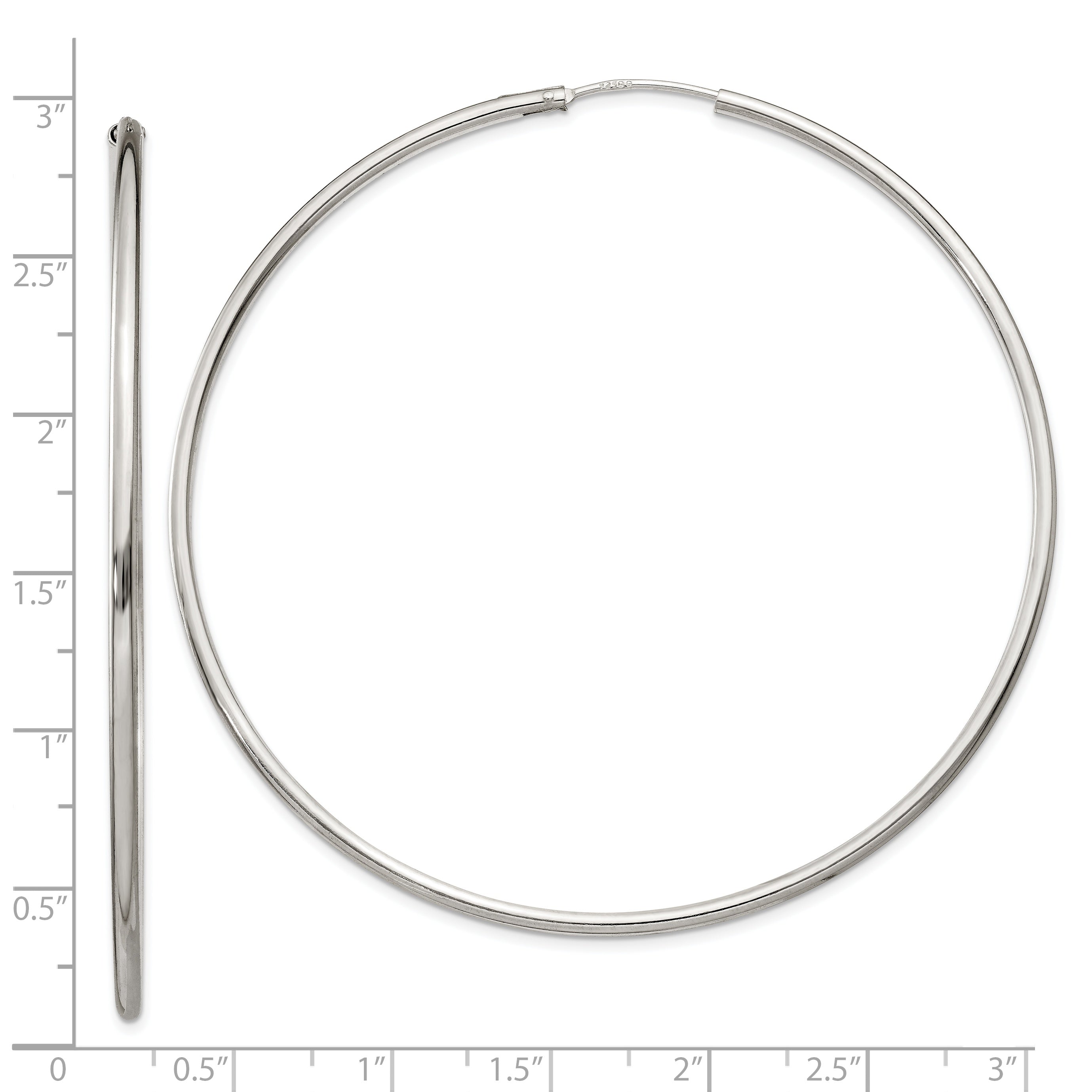 Sterling Silver 2x70mm Endless Hoop Earrings