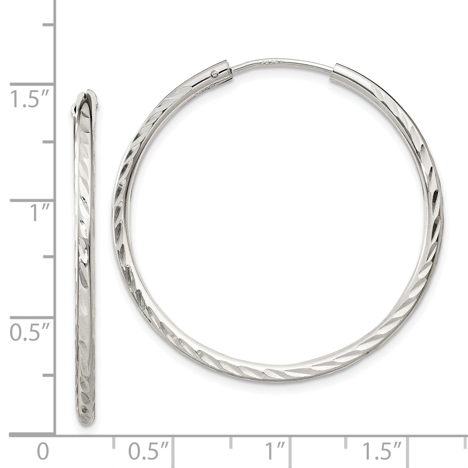 Sterling Silver D/C 2.5x35mm Endless Hoop Earrings