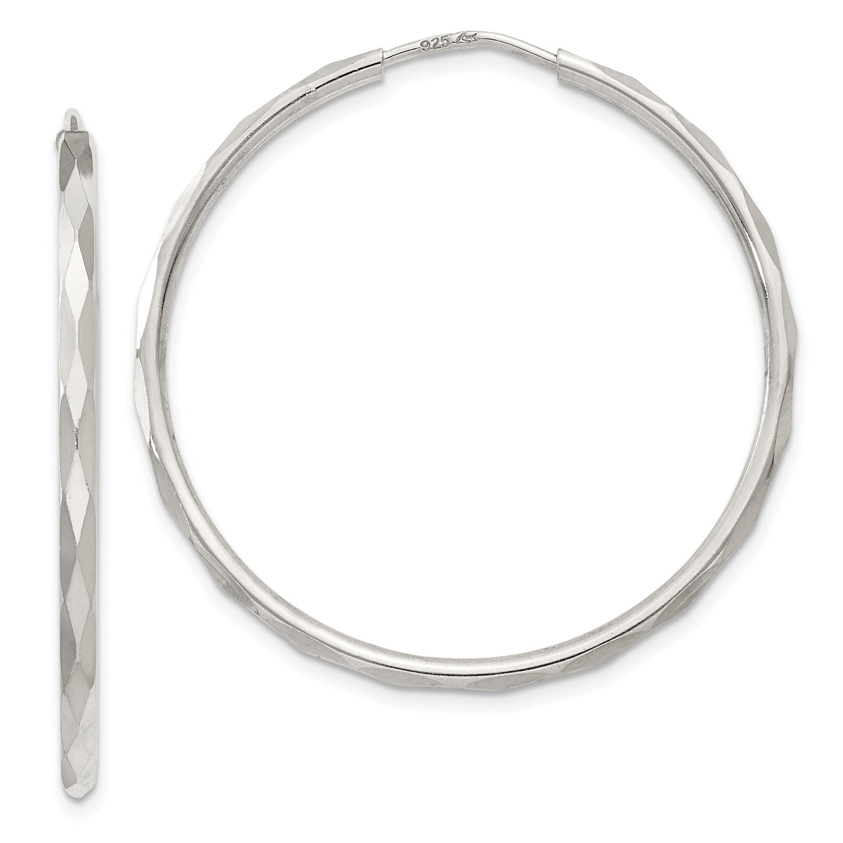 Sterling Silver D/C 2.5x35mm Endless Hoop Earrings