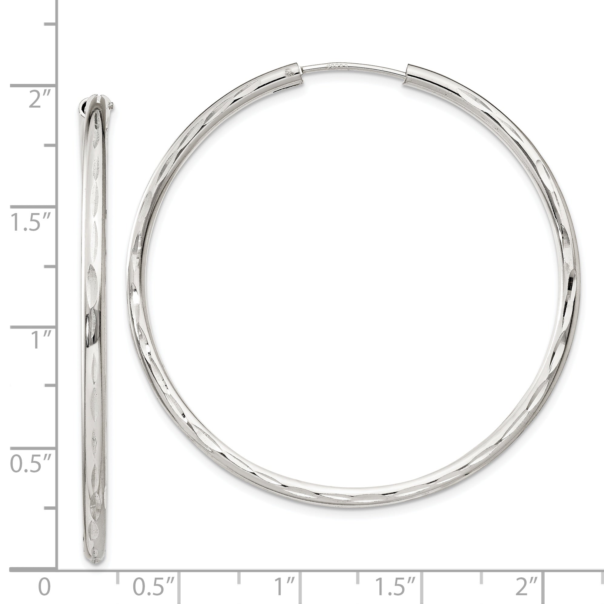 Sterling Silver D/C 2.5x50mm Endless Hoop Earrings