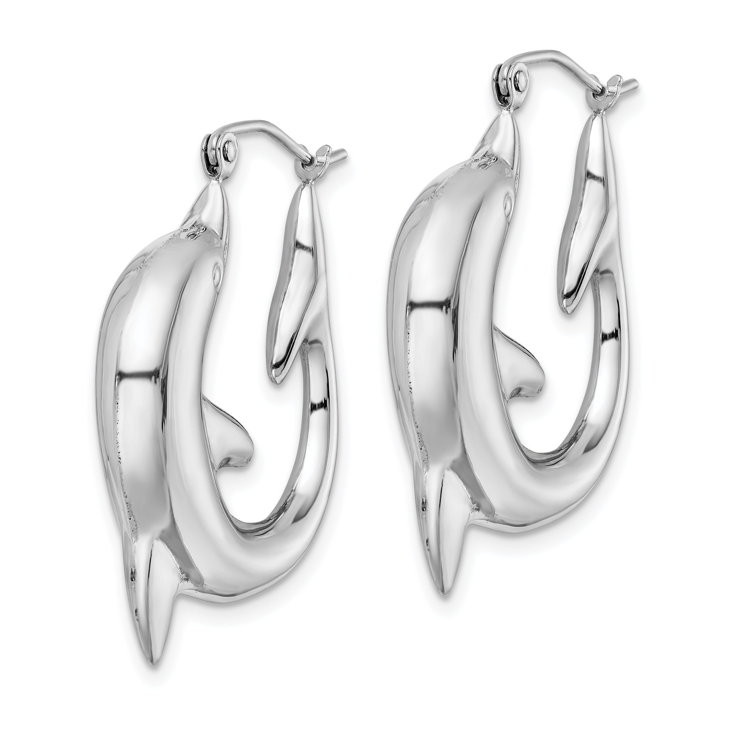 Sterling Silver Rhodium-plated Polished Dolphin Round Hoop Earrings