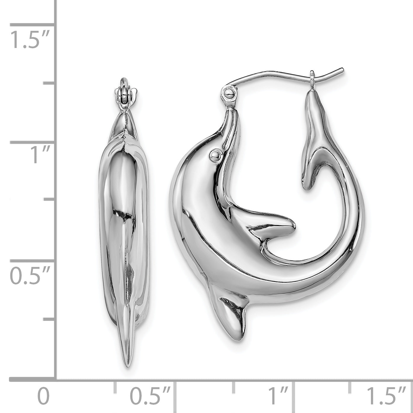 Sterling Silver Rhodium-plated Polished Dolphin Round Hoop Earrings