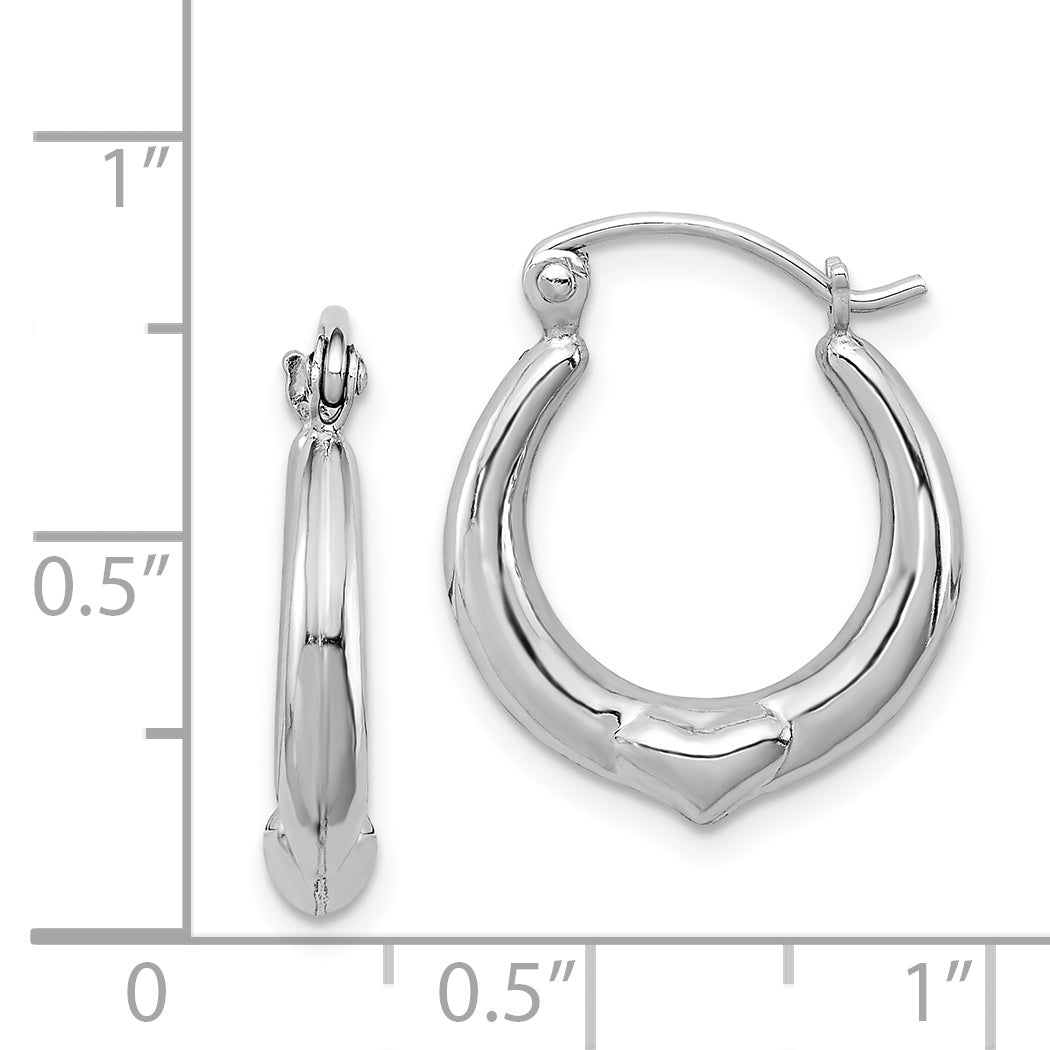 Sterling Silver Rhodium-plated Polished Heart Round Hoop Earrings