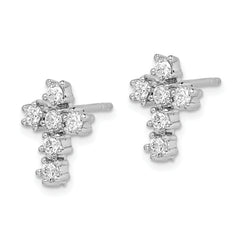 Sterling Silver Rhodium-plated Polished CZ Cross Post Earrings