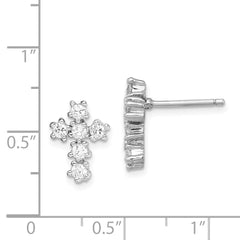 Sterling Silver Rhodium-plated Polished CZ Cross Post Earrings