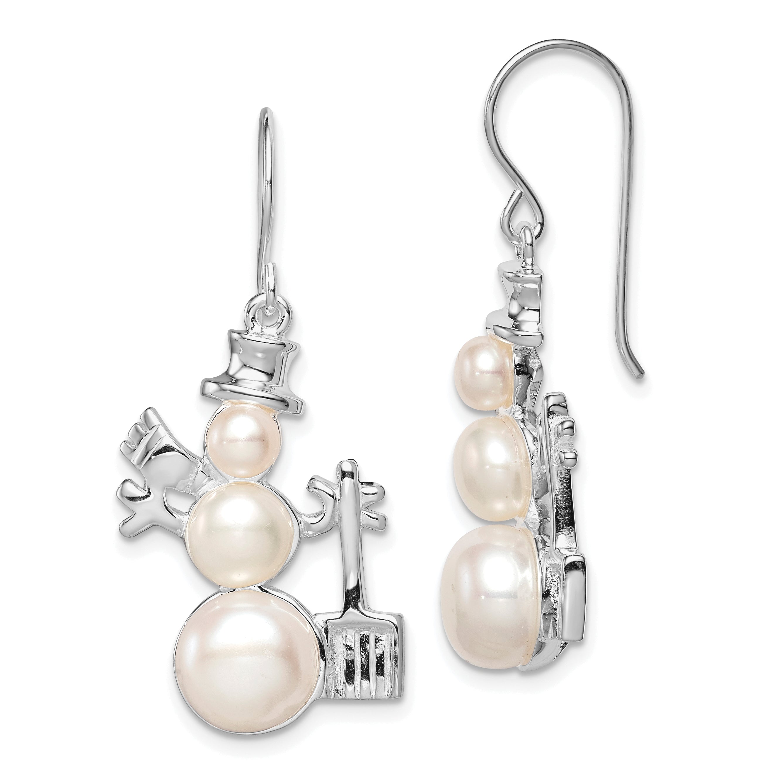 Sterling Silver FW Cultured Pearl Snowman Earrings