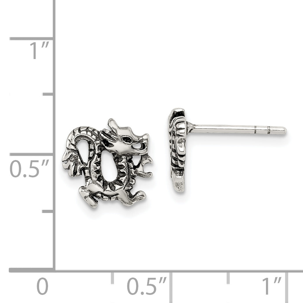 Sterling Silver Antiqued Dragon Post Earrings