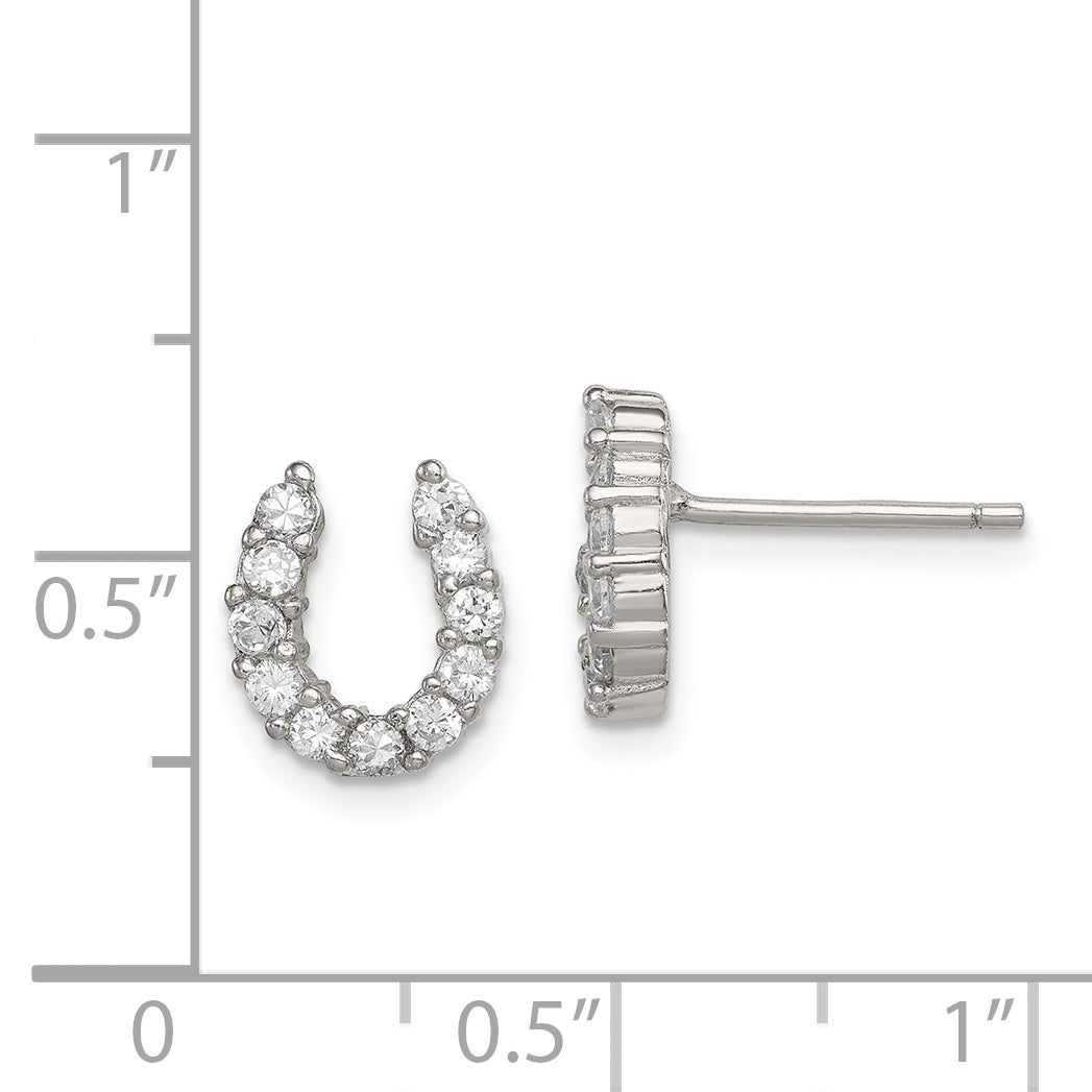 Sterling Silver Rhodium-plated CZ Horseshoe Post Earrings