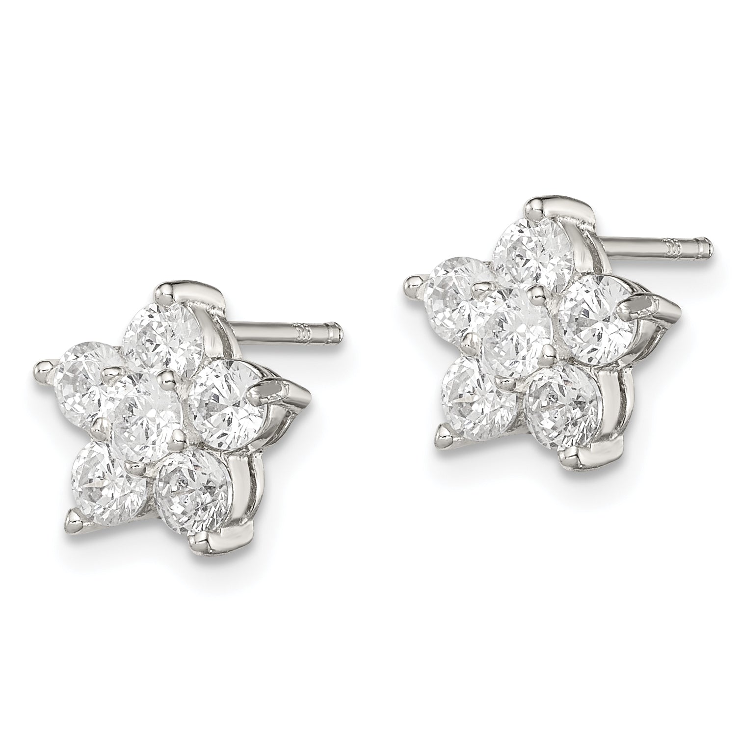 Sterling Silver Rhodium-plated CZ Flower Post Earrings