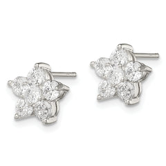 Sterling Silver Rhodium-plated CZ Flower Post Earrings