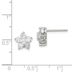 Sterling Silver Rhodium-plated CZ Flower Post Earrings