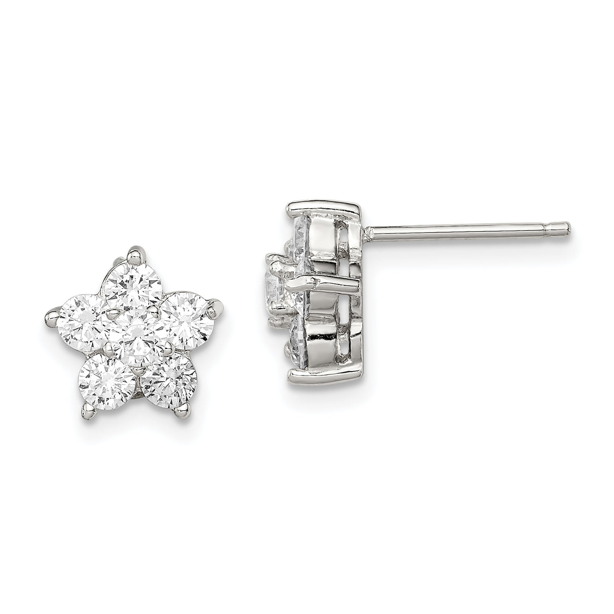 Sterling Silver Rhodium-plated CZ Flower Post Earrings