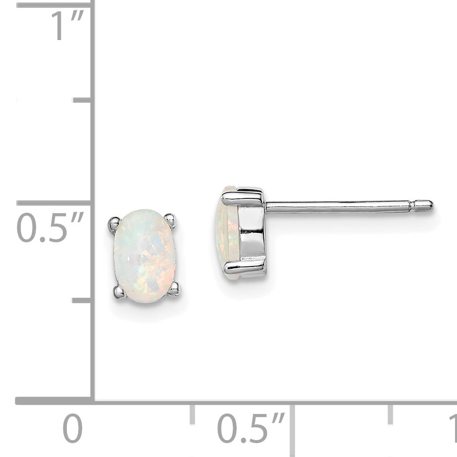 Sterling Silver Rhodium-plated Created Opal Post Earrings