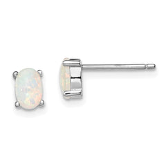 Sterling Silver Rhodium-plated Created Opal Post Earrings