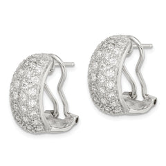 Sterling Silver Rhodium-plated Polished CZ Omega Back C-Hoop Earrings