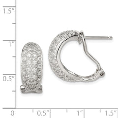 Sterling Silver Rhodium-plated Polished CZ Omega Back C-Hoop Earrings