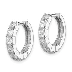 Sterling Silver Rhodium-plated CZ Hinged Hoop Earrings