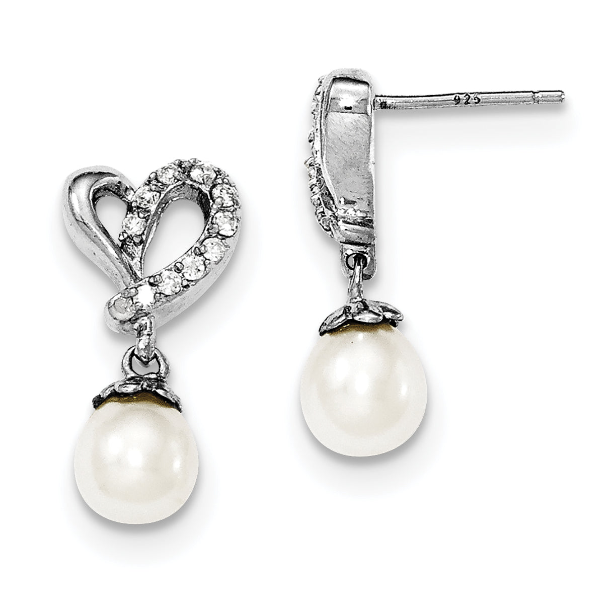 Sterling Silver Freshwater Cultured Pearl CZ Earrings