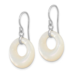 Sterling Silver Rhod-plated Polished Mother of Pearl Circle Dangle Earrings