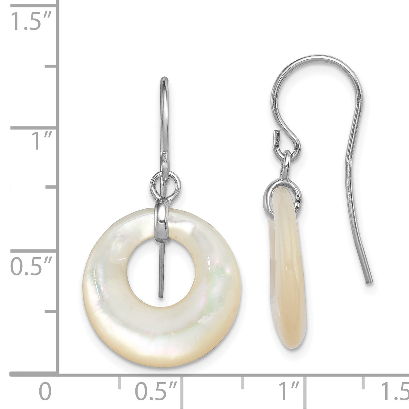 Sterling Silver Rhod-plated Polished Mother of Pearl Circle Dangle Earrings